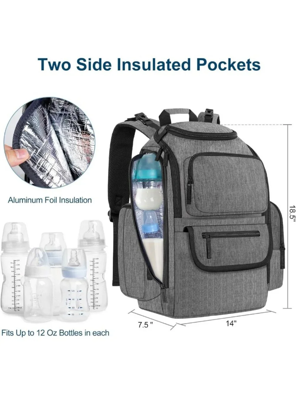 Stylish Waterproof Diaper Bag Backpack with Insulated Pockets & Stroller Straps